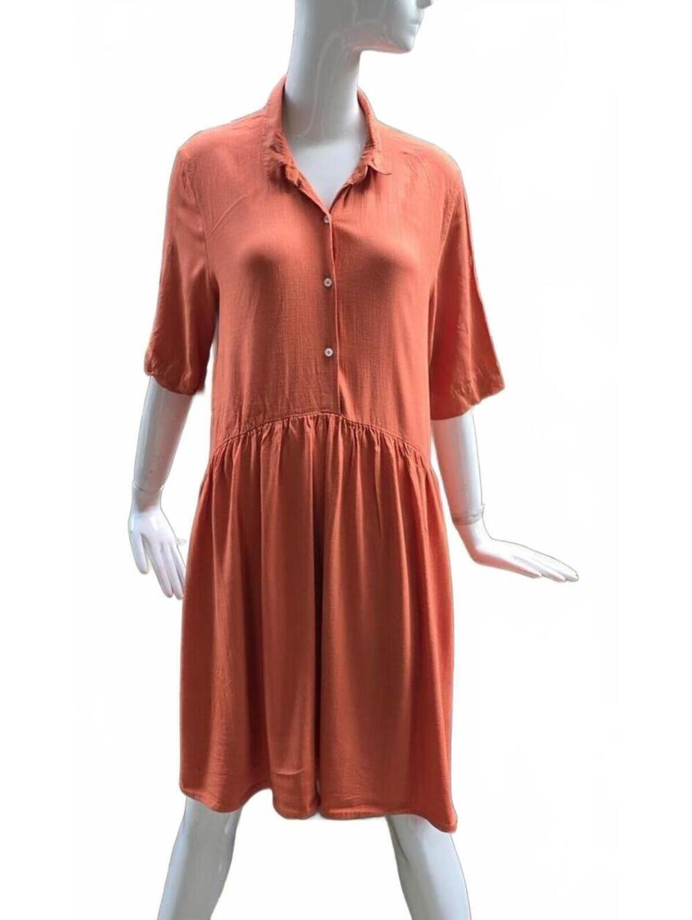 Summery Orange Short Sleeve Drop Waist Shirt Dress Size Med Wemoto